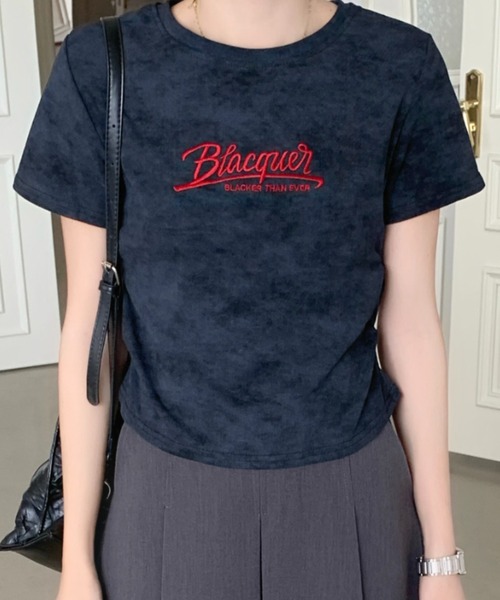 セール】【4色展開】 絞り染風フィットTシャツ/ワンポイント刺繍