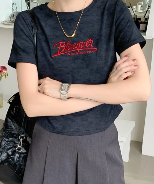 セール】【4色展開】 絞り染風フィットTシャツ/ワンポイント刺繍（T