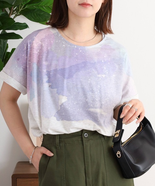 myke(ミーカ)の「myke 水彩宇宙プリントタックTシャツ(Tシャツ/カットソー・レディース・オフホワイト/ホワイト×ネイビー/杢グレー・M)」の6枚目の写真