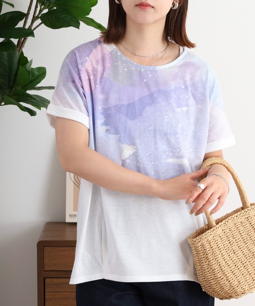 myke(ミーカ)の「myke 水彩宇宙プリントタックTシャツ(Tシャツ/カットソー・レディース・オフホワイト/ホワイト×ネイビー/杢グレー・M)」の15枚目の写真