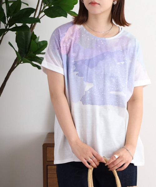 myke(ミーカ)の「myke 水彩宇宙プリントタックTシャツ(Tシャツ/カットソー・レディース・オフホワイト/ホワイト×ネイビー/杢グレー・M)」の16枚目の写真