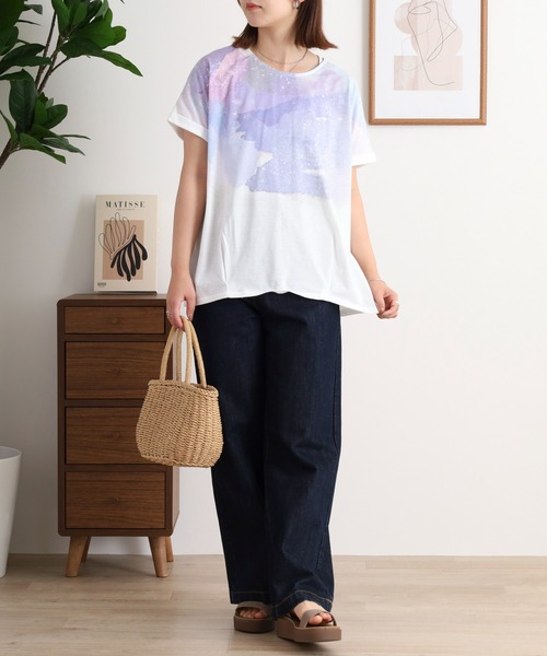 myke(ミーカ)の「myke 水彩宇宙プリントタックTシャツ(Tシャツ/カットソー・レディース・オフホワイト/ホワイト×ネイビー/杢グレー・M)」の18枚目の写真