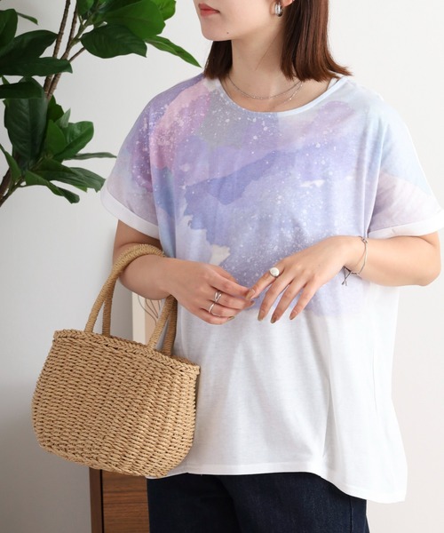 myke(ミーカ)の「myke 水彩宇宙プリントタックTシャツ(Tシャツ/カットソー・レディース・オフホワイト/ホワイト×ネイビー/杢グレー・M)」の17枚目の写真