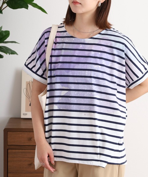myke(ミーカ)の「myke 水彩宇宙プリントタックTシャツ(Tシャツ/カットソー・レディース・オフホワイト/ホワイト×ネイビー/杢グレー・M)」の21枚目の写真