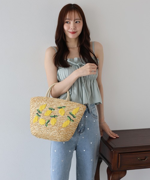BLUEEAST(ブルーイースト)の「フルーツ刺繍かごバッグ(かごバッグ・レディース・レッド/イエロー・FREE)」の6枚目の写真