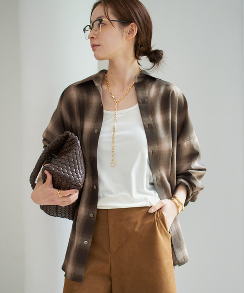 plage(プラージュ)の「OMBRE CHECK シャツ(シャツ/ブラウス・レディース・ブラウン・FREE)」の3枚目の写真