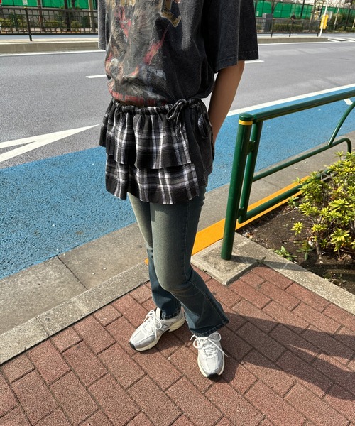 WEGO（ウィゴー）の「WEGO/チェックラップスカート（スカート・レディース・ネイビー/ブラック・FREE）」の4枚目の写真