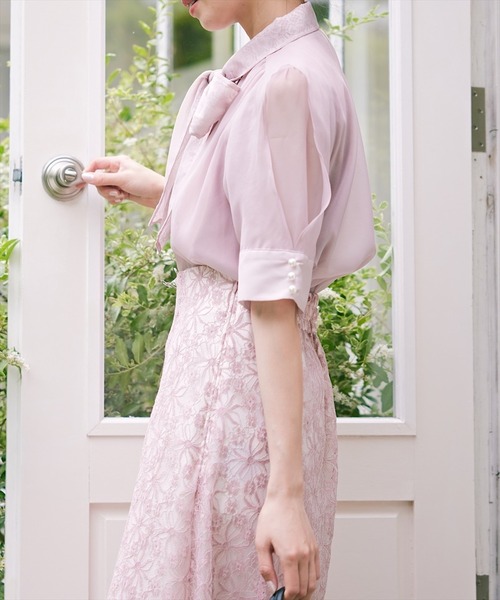 SWINGLE（スウィングル）の「【日本製】シャイニーフラワーレーススカート（スカート・レディース・ピンク/ネイビー/ベージュ・MEDIUM/SMALL）」の12枚目の写真