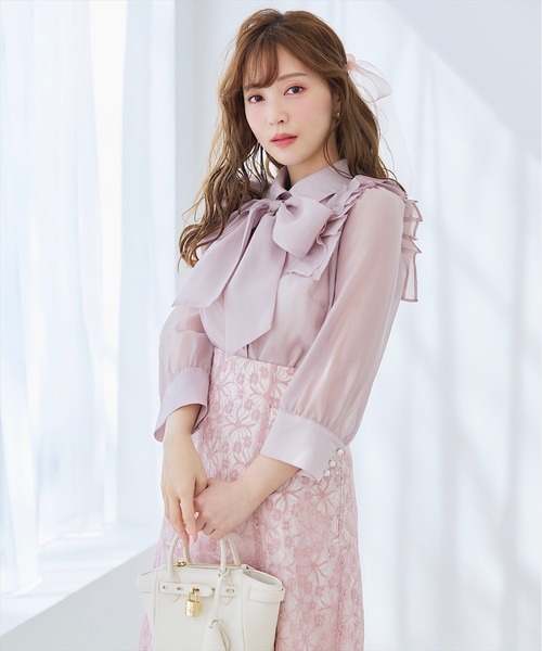 SWINGLE（スウィングル）の「【日本製】シャイニーフラワーレーススカート（スカート・レディース・ピンク/ネイビー/ベージュ・MEDIUM/SMALL）」の15枚目の写真