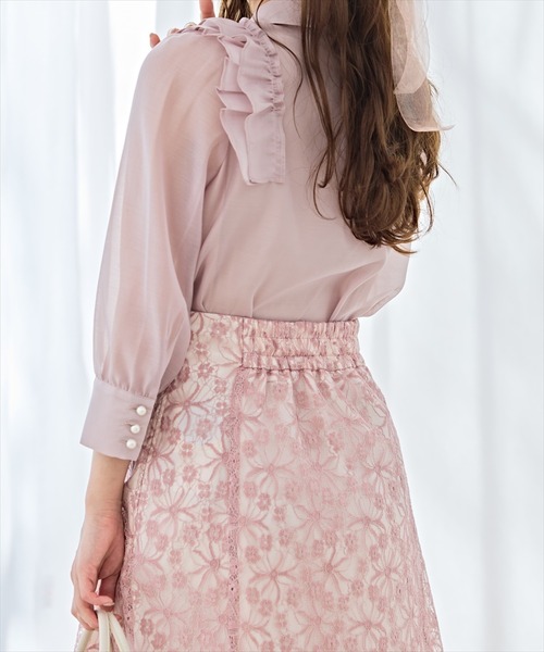 SWINGLE（スウィングル）の「【日本製】シャイニーフラワーレーススカート（スカート・レディース・ピンク/ネイビー/ベージュ・MEDIUM/SMALL）」の16枚目の写真