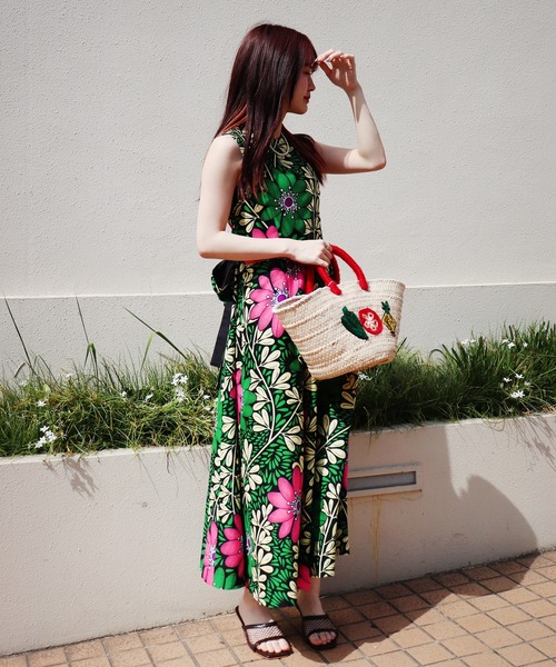 moyan ecri>アフリカ生地使用バックオープンロングワンピースAFRICA