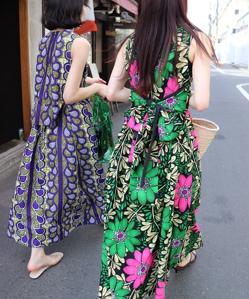 moyan ecri>アフリカ生地使用バックオープンロングワンピースAFRICA