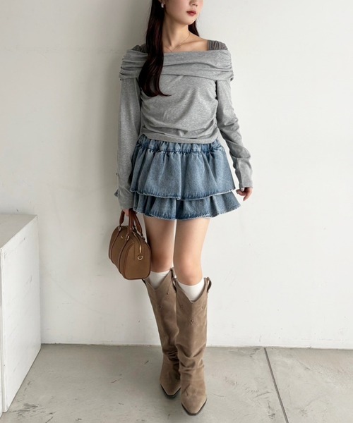 one after another NICE CLAUP(ワンアフターアナザーナイスクラップ)の「【WEB限定/REVIVAL】セットアップ対応/ティアードミニスカート(スカート・レディース・サックスブルー/ネイビー/ブラウン・FREE)」の5枚目の写真