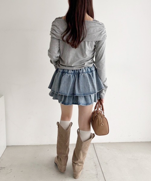 one after another NICE CLAUP(ワンアフターアナザーナイスクラップ)の「【WEB限定/REVIVAL】セットアップ対応/ティアードミニスカート(スカート・レディース・サックスブルー/ネイビー/ブラウン・FREE)」の6枚目の写真