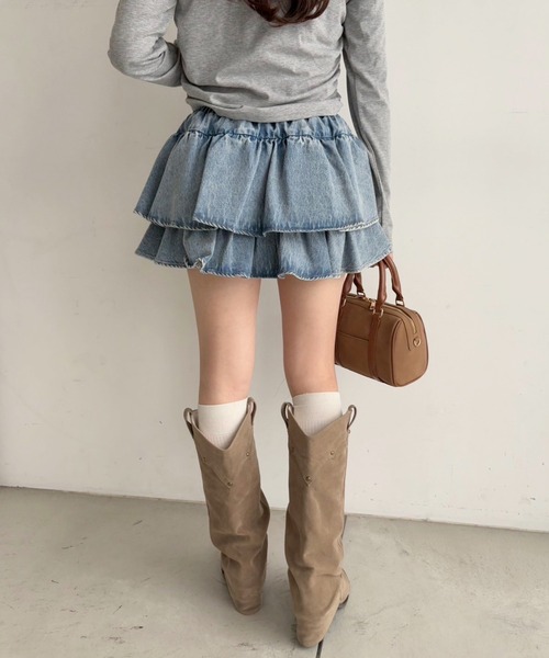 one after another NICE CLAUP(ワンアフターアナザーナイスクラップ)の「【WEB限定/REVIVAL】セットアップ対応/ティアードミニスカート(スカート・レディース・サックスブルー/ネイビー/ブラウン・FREE)」の7枚目の写真