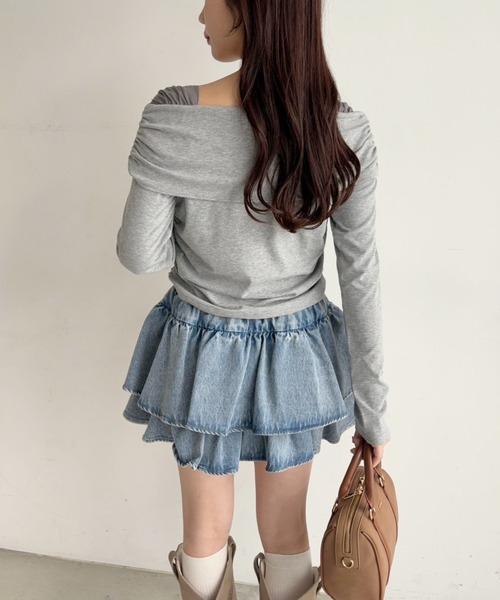 one after another NICE CLAUP(ワンアフターアナザーナイスクラップ)の「【WEB限定/REVIVAL】セットアップ対応/ティアードミニスカート(スカート・レディース・サックスブルー/ネイビー/ブラウン・FREE)」の8枚目の写真