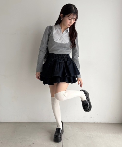 one after another NICE CLAUP(ワンアフターアナザーナイスクラップ)の「【WEB限定/REVIVAL】セットアップ対応/ティアードミニスカート(スカート・レディース・サックスブルー/ネイビー/ブラウン・FREE)」の11枚目の写真