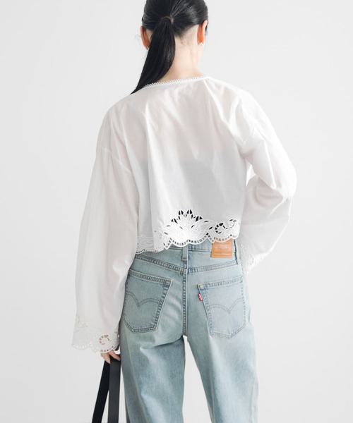 新品　お値下げ　URBAN RESRCH カットワークレース 黒ブラウス セール】カットワークレース刺繍ブラウス（シャツ/ブラウス
