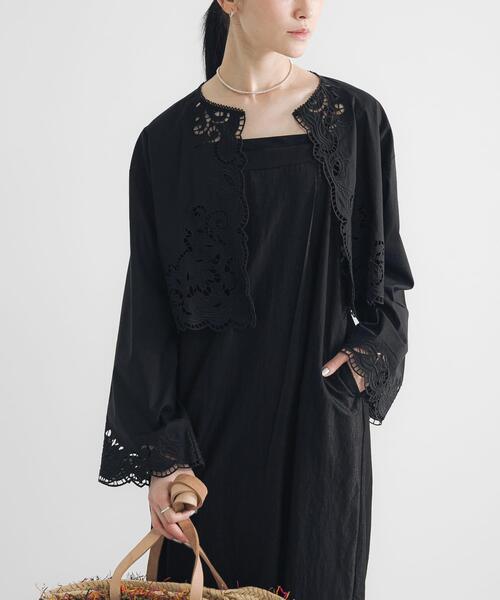 【ビアズリー】カットワーク刺繍ブラウス ブラック 綿100% レース ビアズリー】カットワーク刺繍ブラウス ブラック 綿100% レース