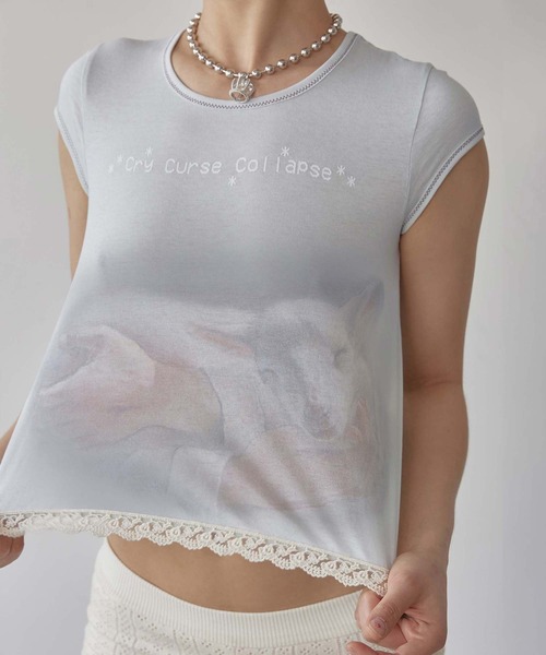 SCULPTOR（スカルプター）の「Lace Crop Baby Tee（Tシャツ/カットソー・レディース・ライトブルー/ライトピンク・SMALL/MEDIUM/LARGE）」の5枚目の写真