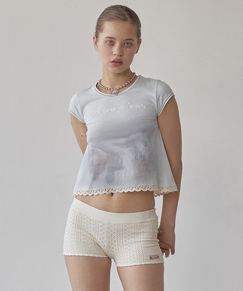 セール】Lace Crop Baby Tee（Tシャツ/カットソー）｜SCULPTOR