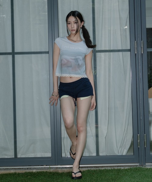 Tシャツ・カットソー [SCULPTOR] Lace Crop Baby Tee Nude Pink SC25S257PK Lace Crop Baby Tee Nude Pink – SCULPTOR JAPAN
