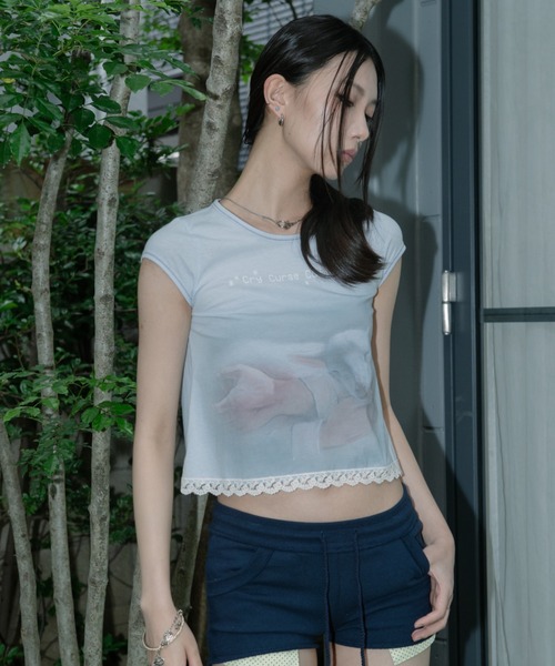 セール】Lace Crop Baby Tee（Tシャツ/カットソー）｜SCULPTOR