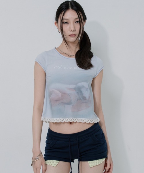 Tシャツ・カットソー SCULPTOR Lace Crop Baby Tee HJ5B0069 セール】Lace Crop Baby Tee（Tシャツ/カットソー）｜SCULPTOR