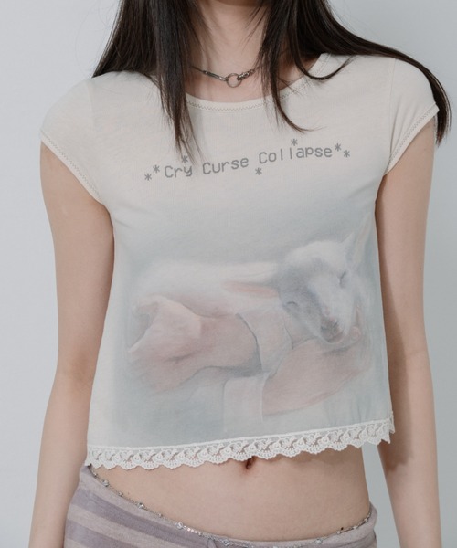 セール】Lace Crop Baby Tee（Tシャツ/カットソー）｜SCULPTOR