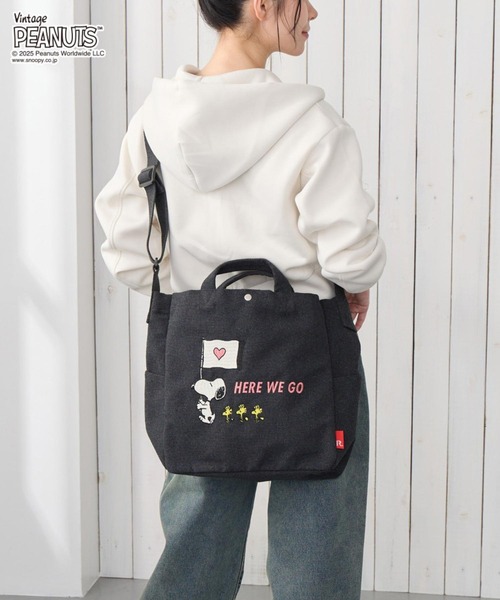 Vintage PEANUTS(ビンテージピーナッツ)の「ルートート / IP.ミディアム.2way.ピーナッツ-0J(ショルダーバッグ・レディース・アイボリー/グレー/カーキ・FREE)」の1枚目の写真