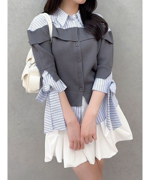 dazzlin（ダズリン）の「シャツレイヤードライクニットトップス（ニット/セーター・レディース・ベージュ/グレー/ブラック・FREE）」の2枚目の写真