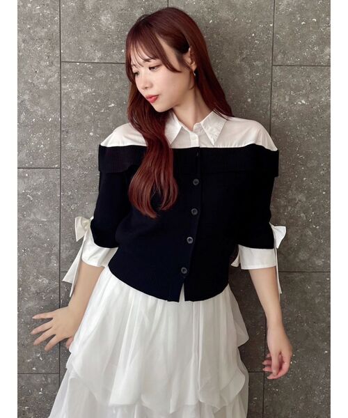 dazzlin（ダズリン）の「シャツレイヤードライクニットトップス（ニット/セーター・レディース・ベージュ/グレー/ブラック・FREE）」の4枚目の写真