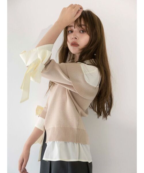 dazzlin（ダズリン）の「シャツレイヤードライクニットトップス（ニット/セーター・レディース・ベージュ/グレー/ブラック・FREE）」の5枚目の写真
