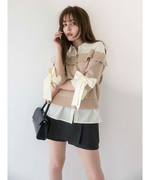 dazzlin（ダズリン）の「シャツレイヤードライクニットトップス（ニット/セーター・レディース・ベージュ/グレー/ブラック・FREE）」の6枚目の写真