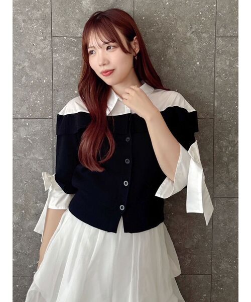 dazzlin（ダズリン）の「シャツレイヤードライクニットトップス（ニット/セーター・レディース・ベージュ/グレー/ブラック・FREE）」の8枚目の写真