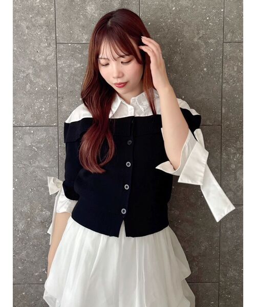 dazzlin（ダズリン）の「シャツレイヤードライクニットトップス（ニット/セーター・レディース・ベージュ/グレー/ブラック・FREE）」の9枚目の写真