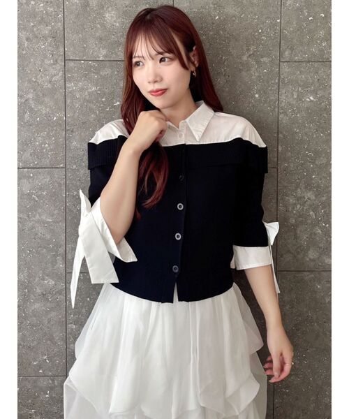 dazzlin（ダズリン）の「シャツレイヤードライクニットトップス（ニット/セーター・レディース・ベージュ/グレー/ブラック・FREE）」の11枚目の写真