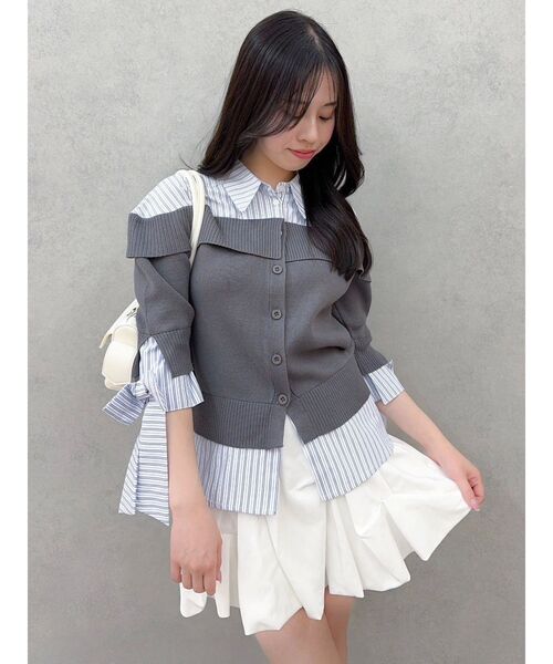 dazzlin（ダズリン）の「シャツレイヤードライクニットトップス（ニット/セーター・レディース・ベージュ/グレー/ブラック・FREE）」の15枚目の写真