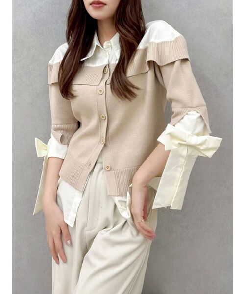 dazzlin（ダズリン）の「シャツレイヤードライクニットトップス（ニット/セーター・レディース・ベージュ/グレー/ブラック・FREE）」の22枚目の写真