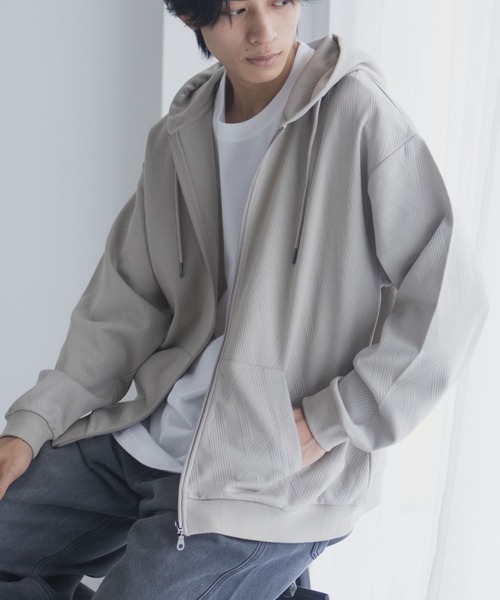 URBAN COLLECTION(アーバンコレクション)の「URBANCOLLECTION ふくれジャガード フルジップパーカー(パーカー・メンズ・ブラック/ベージュ/ダークブラウン・XL/L/M/S)」の3枚目の写真