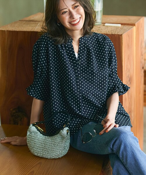 WEB&一部店舗限定/洗える】ドットプリント サッカー ブラウス（シャツ