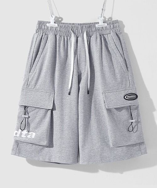THE HITSS(ヒッツ)の「ワンポイント ロゴ スウェット カーゴショーツ / ハーフパンツ(スウェットパンツ・メンズ・ブラック/グレー・M/XL)」の2枚目の写真