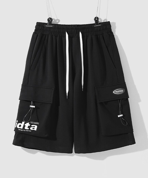 THE HITSS(ヒッツ)の「ワンポイント ロゴ スウェット カーゴショーツ / ハーフパンツ(スウェットパンツ・メンズ・ブラック/グレー・M/XL)」の1枚目の写真