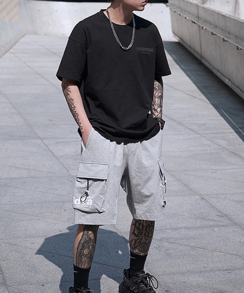 THE HITSS(ヒッツ)の「ワンポイント ロゴ スウェット カーゴショーツ / ハーフパンツ(スウェットパンツ・メンズ・ブラック/グレー・M/XL)」の10枚目の写真
