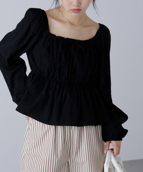 FREE'S MART(フリーズマート)の「◆ペプラムスクエアネックブラウス(シャツ/ブラウス・レディース・ブラウン/ブラック/ホワイト・FREE)」の1枚目の写真