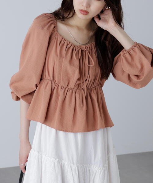 FREE'S MART(フリーズマート)の「◆ペプラムスクエアネックブラウス(シャツ/ブラウス・レディース・ブラウン/ブラック/ホワイト・FREE)」の8枚目の写真