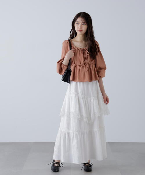 FREE'S MART(フリーズマート)の「◆ペプラムスクエアネックブラウス(シャツ/ブラウス・レディース・ブラウン/ブラック/ホワイト・FREE)」の7枚目の写真