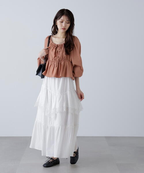 FREE'S MART(フリーズマート)の「◆ペプラムスクエアネックブラウス(シャツ/ブラウス・レディース・ブラウン/ブラック/ホワイト・FREE)」の6枚目の写真