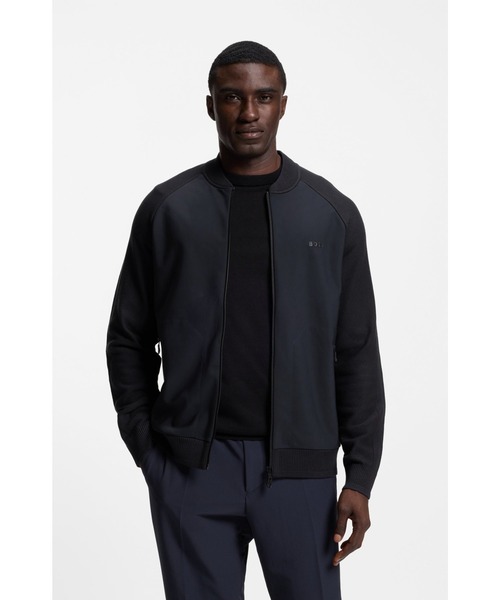 BOSS(ボス)の「レギュラーフィット カーディガン ミックスマテリアル(ニット/セーター・メンズ・ダークブルー・L/XL/M/S)」の1枚目の写真