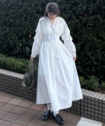 【Cherir Mignon】- Silhouette Couture -タックスリーブスキッパーギャザーシャツワンピース
